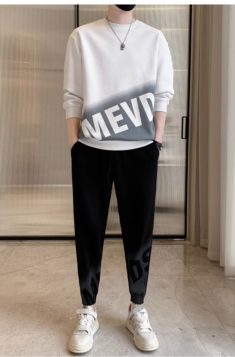 Dingfengbaoluo Casual Sports Set for Men, Spring And Summer Trendy Round Neck Sweatshirt, Versatile Men's Outfit HH0769 White 3XL 14