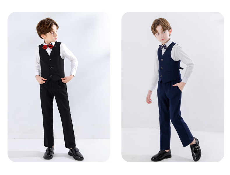 Yinuofang Children's Navy Blue Vest Suit Set Boys Performance Suit Navy Blue Vest Set 140CM 1