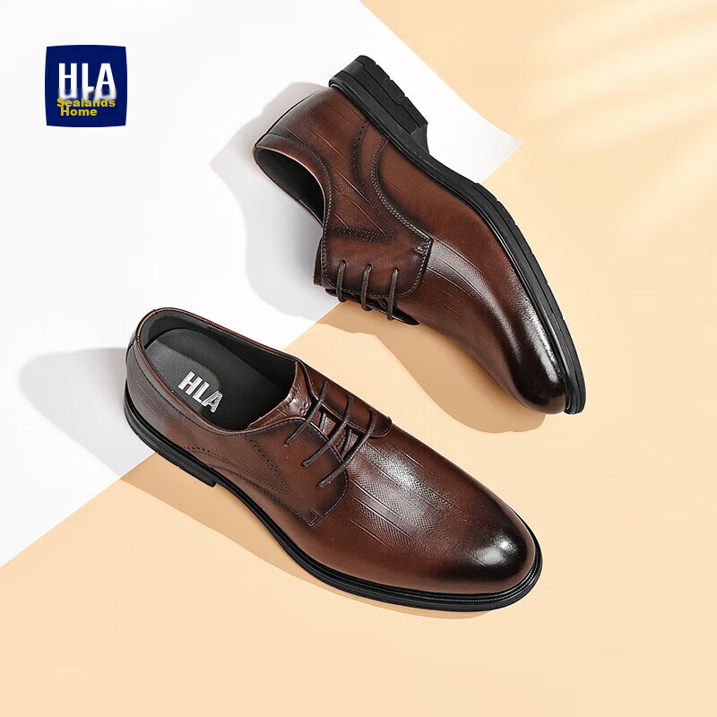 HLA Leather Shoes for Men, Business Formal Wear, Comfortable Wedding Groom Derby Shoes HAAPXM2FBA242, Brown, Size 42