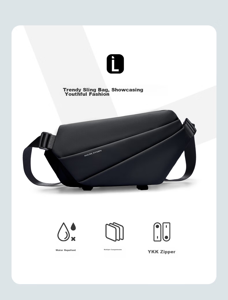MARK RYDEN Shoulder Bag, Sports Large Capacity Crossbody Bag, Motorcycle Chest Pack, Trendy Multifunctional Messenger Bag for Men, MR6108 Elegant Black 3