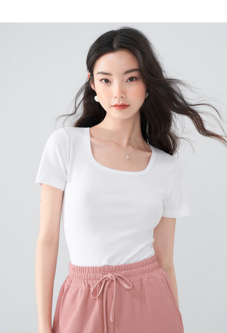 TUCANO Pure Cotton Regular Shoulder Short Sleeve T-Shirt for Women, Summer New Style Square Neck Simple Casual Slimming Top Undershirt, Black, 2XL 15