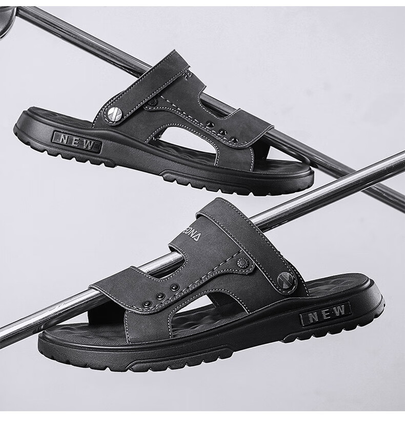 CARTELO Men's Sandals, Summer Breathable Outdoor Beach Shoes, Men's Hole Shoes, Soft-Soled Slippers for Men, 1228 Gray, Size 41 19