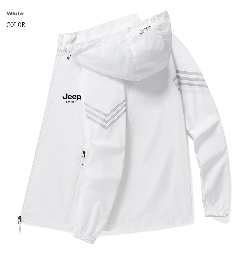 JEEP SPIRIT Men's Sun Protection Jacket, Summer UV-Resistant Hooded Coat, Casual Outdoor Jacket, Skin-Friendly Clothing, Gray, XL 14