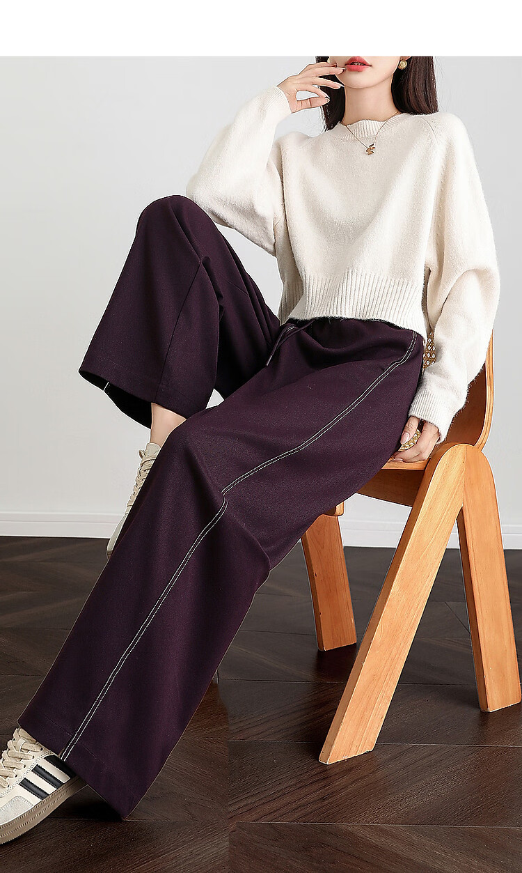 Dme Lazy Stylish Winter Thick Smooth Slanted Pattern Long Pants with Elastic Waist for Slimming Women's Casual Trousers, Purple, L 15