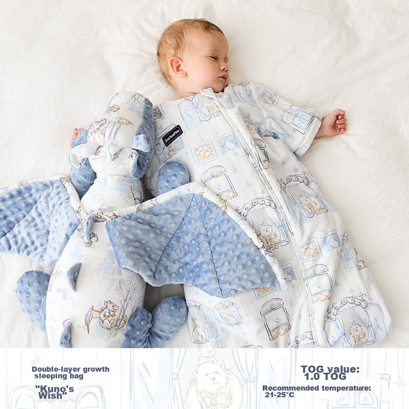 DOMIAMIA Baby Sleeping Bag All-in-One Four Seasons Universal 2-in-1 Anti-Kick Quilt Six-Layer Gauze Plush Rabbit M 20-24℃