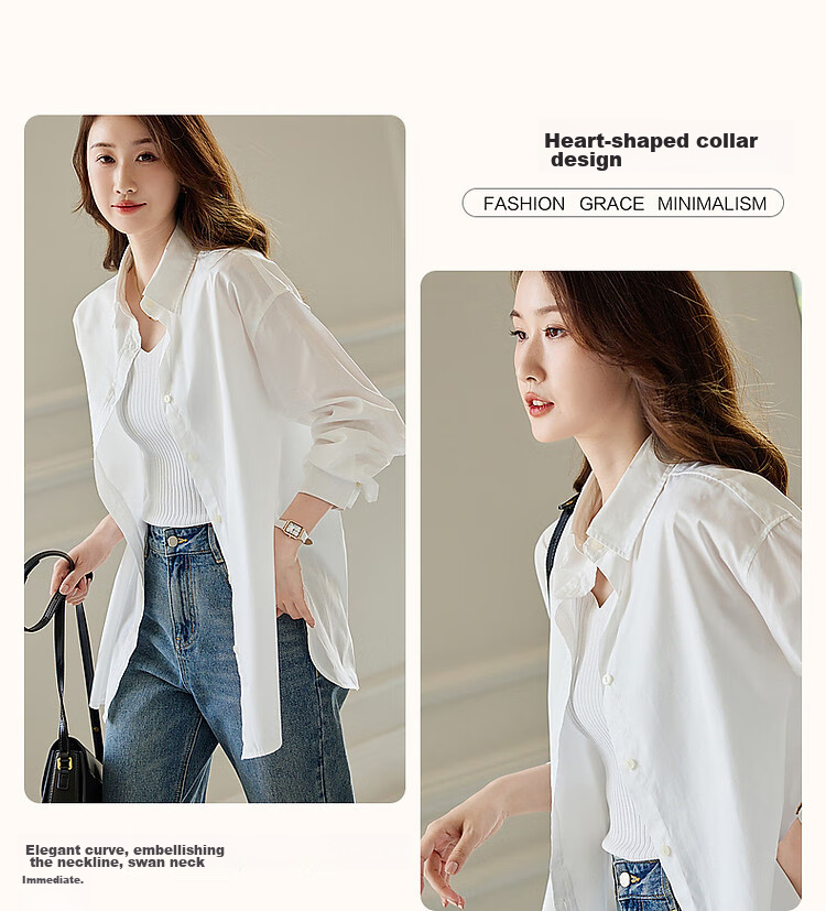 Dme [New Rich Urban Style] Autumn Long-Sleeve Collared Shirt, Cotton Drop-Shoulder Simple Blouse, Women's Top 5