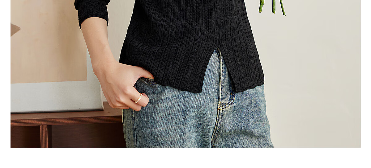 PinCai Women's Knit Sweater, Spring And Autumn Thin Style, Niche V-Neck Split Knit Top, Loose Inner Layer Base Shirt P143Z3008 26