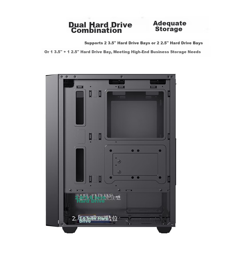 BUBALUS Tianyue Business Mid-Tower Case (Supports 240mm Water Cooling, ATX Motherboard, 300mm Graphics Card, 6 Fan Positions, Bottom-Mounted PSU Compartment, Desktop Computer Case/U3) 7
