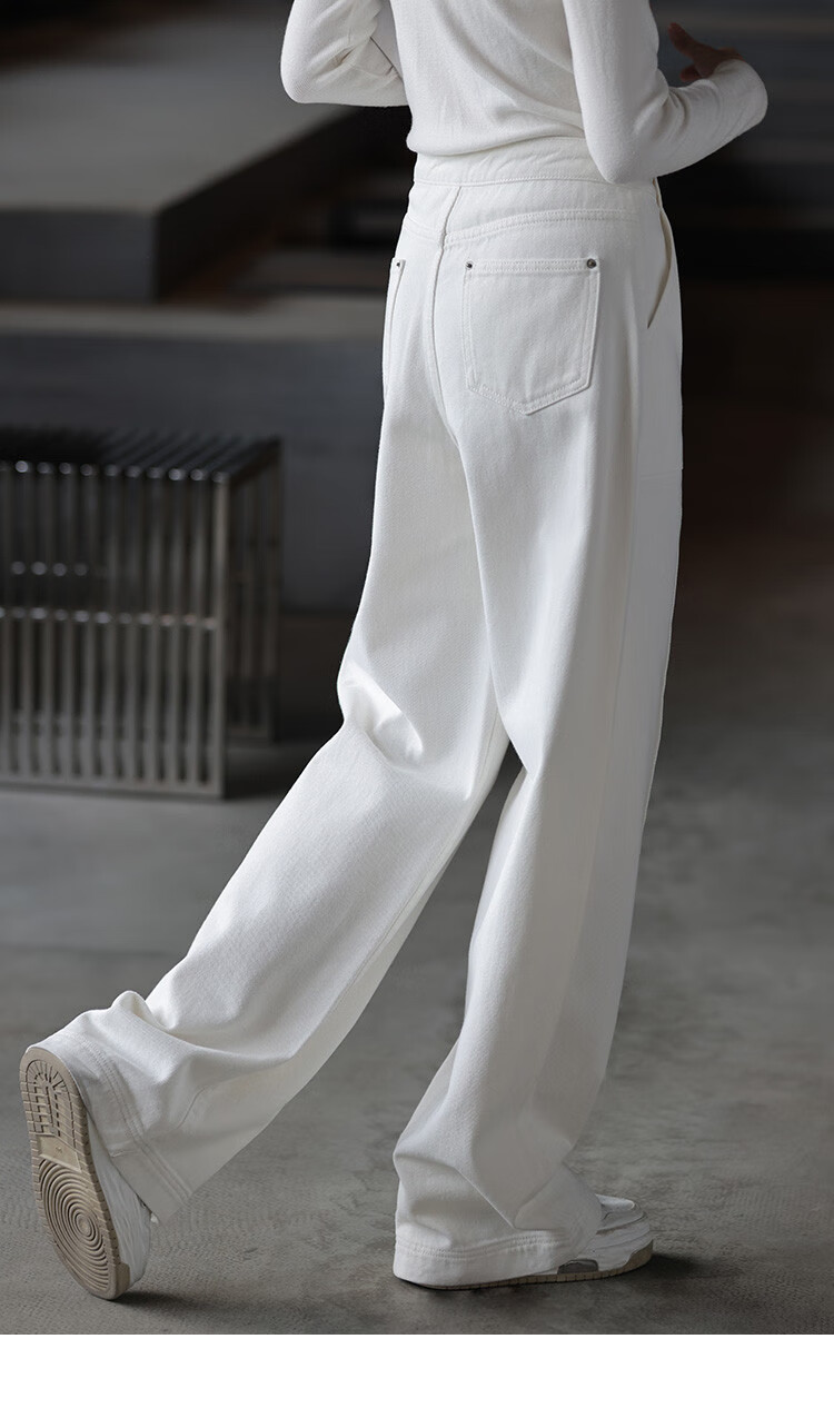 DME Straight-Leg Large Pocket Decorative Long Pants Thickened Autumn Winter Single-Button Fleece-Lined Straight Denim Jeans for Women 3