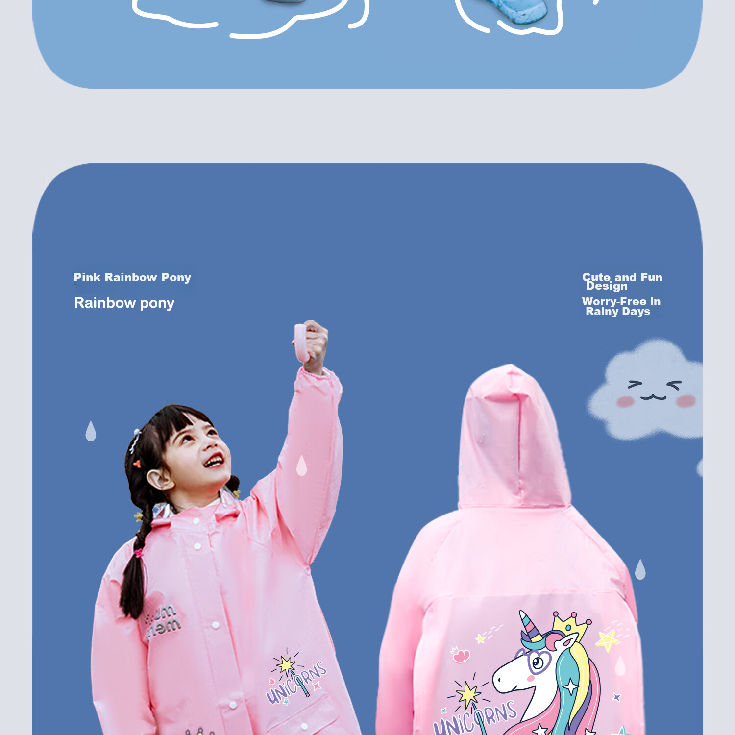 Moremerry Children's Raincoat for Boys And Girls, Full-Body Waterproof with Backpack Space, Elementary School Students' Specialized Rain Poncho, Little Dolphin Design, Size 3XL 22