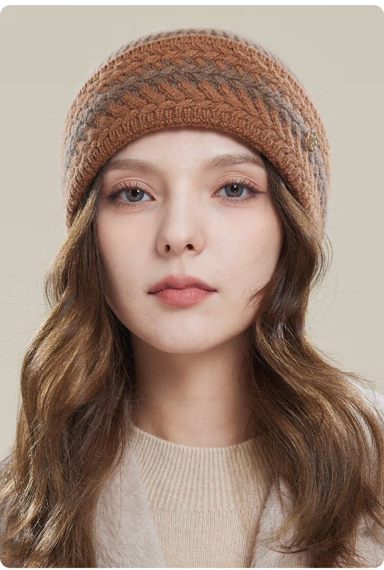 JIUMU Pure Wool Warm Knit Hat, Autumn And Winter Knitted Cap, Cold Hat, Winter Hat, Outdoor Ear Protection Cold-Resistant Cap for Women in Winter 16