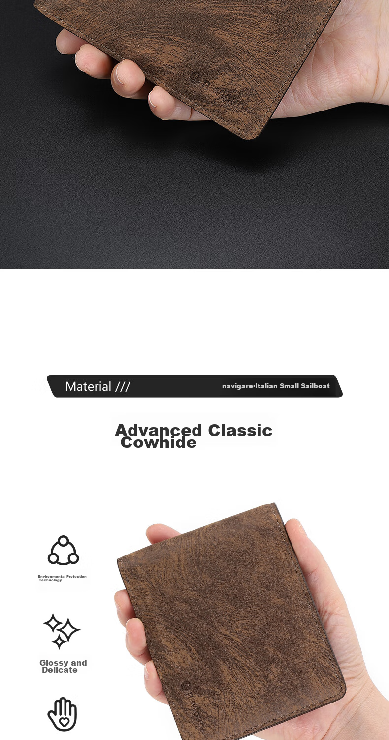 Navigare Italian Small Sailboat Wallet, Men's Vintage Genuine Leather Short Wallet, Men's Card Holder Gift Box, Birthday Present 6