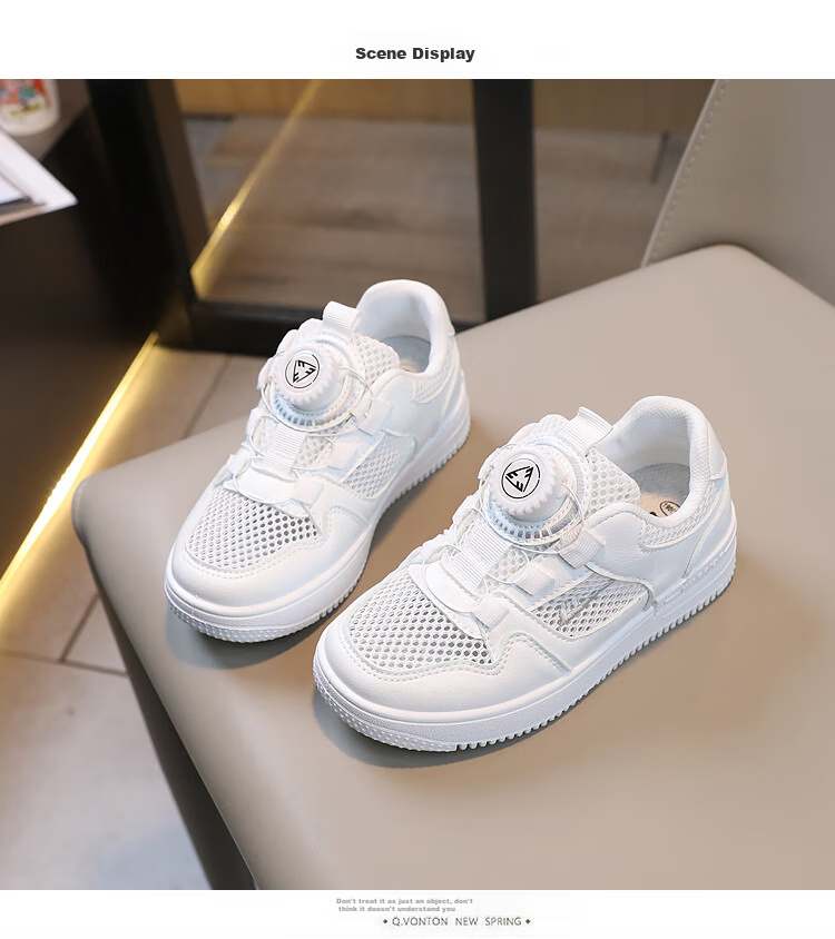 Warrior Children's Shoes, Mesh Upper White Sneakers, Sandals, Button Sports Shoes, Casual Shoes, Skateboard Shoes, WZ(CL)-0347, White, Size 35 4