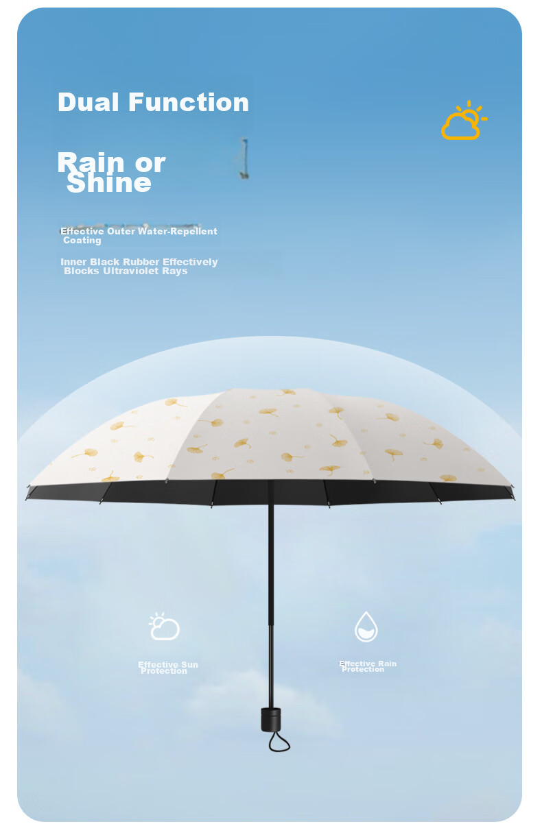 MAYDU Sun Protection Umbrella, Three-Fold Sunshade, UV-Resistant, Dual-Purpose for Sun And Rain, Windproof, M3051 Beige 13
