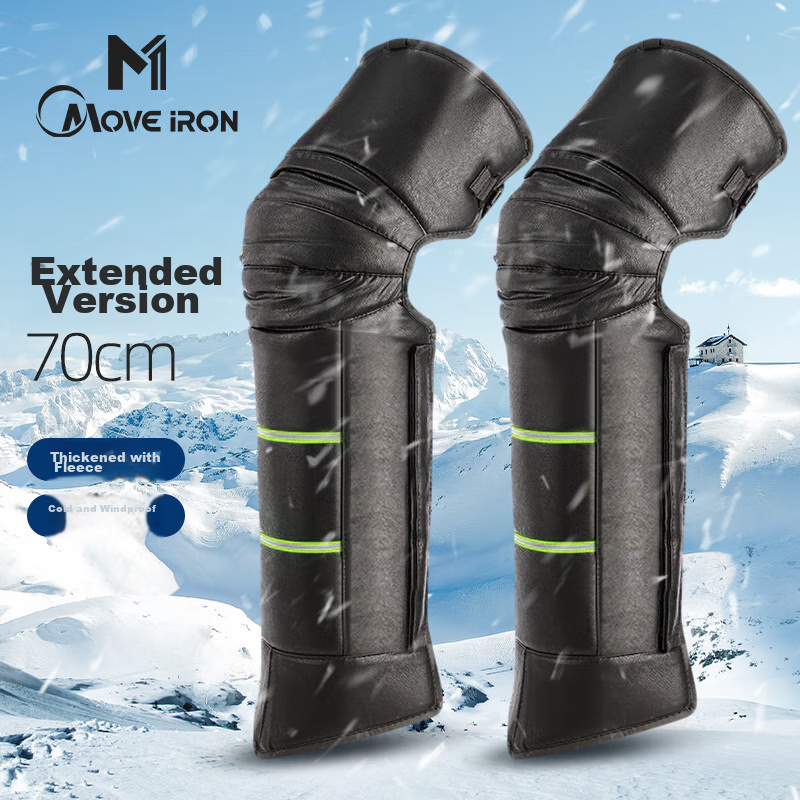 Move Iron Electric Vehicle Knee Pads for Men And Women, Winter Long Style, Warm Motorcycle Bicycle Electric Scooter Leather Anti-Cold Warm Leg Guards