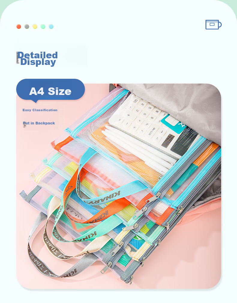 Jindeli 5 A4 Transparent File Folders for Elementary And Middle School Students, Subject Classification Pouches with Zipper, Book And Homework Storage Bags, Handheld Pouches for Stationery And Tutoring Supplies FB8779-5 10