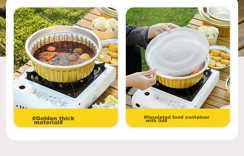 Tangzongkuai Disposable Aluminum Foil Containers, 1130ml*10 Pieces, with Lids, Outdoor Tin Foil Pots, Thickened Hot Pot Takeout Boxes, Picnic Containers 10