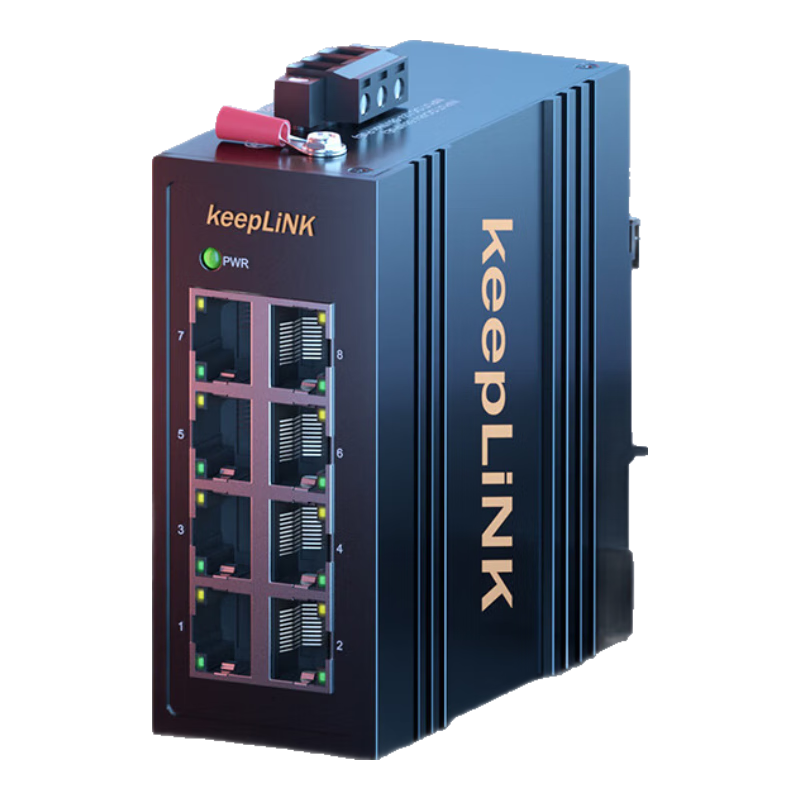 KeepLINK KP-9000 Industrial Ethernet Switch, 8-Port 100Mbps Compact Mini Unmanaged Rail-Mounted Network Device