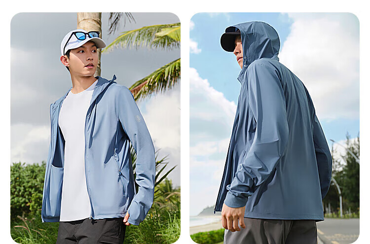 BOSIDENG Sun Protection Jacket for Men, Summer Outdoor Ice Silk Original Yarn Fishing Shirt, Cool Breathable Sports Cycling Hooded Coat 24
