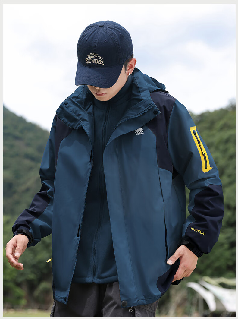 EASTERN CAMEL Couple's Three-In Outdoor Jacket for Men And Women with Detachable Windproof Layer, Black Three-In 3XL 15