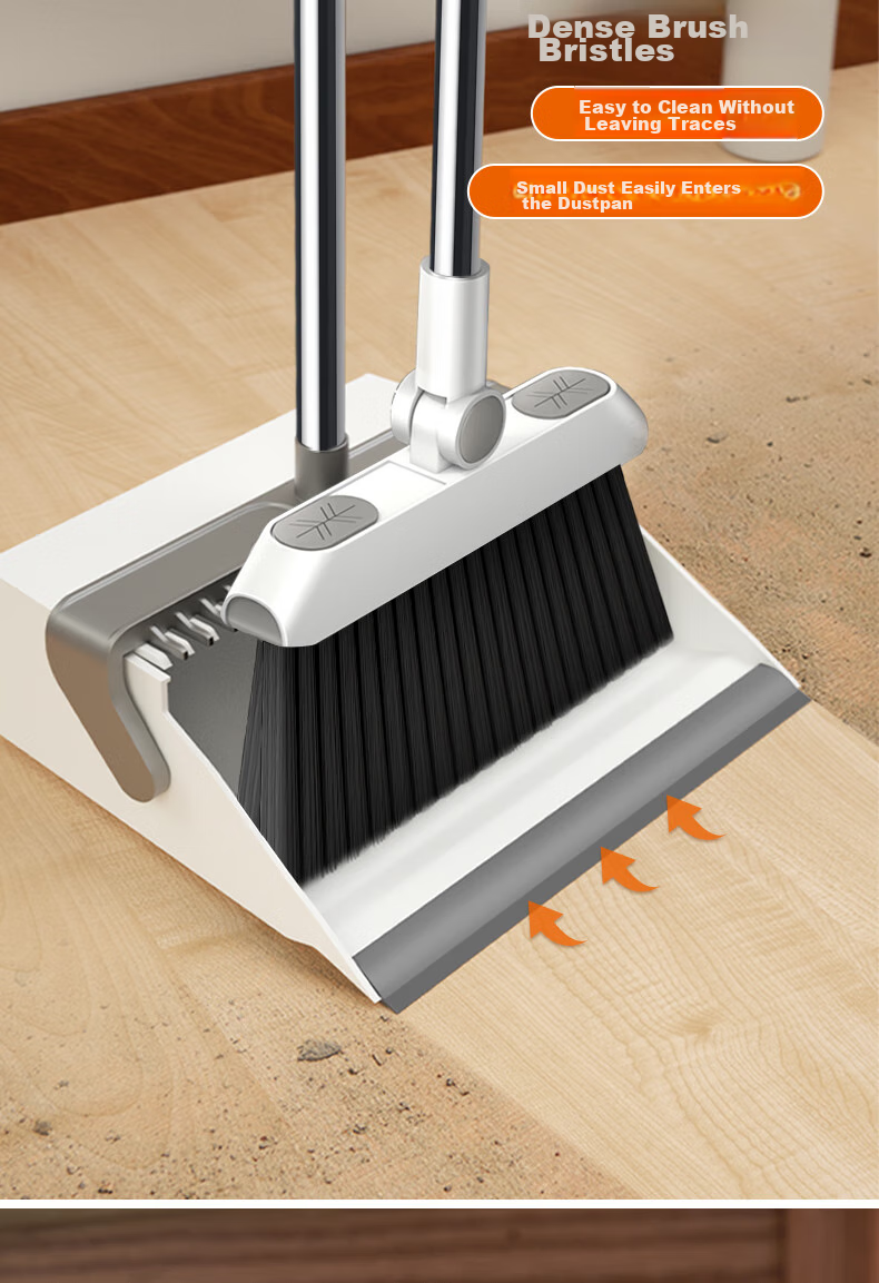 Taitaile Broom And Dustpan Set with Double-Row Teeth Bristles, Foldable Standing Broom with Windproof Magnetic Suction for Home Use 3