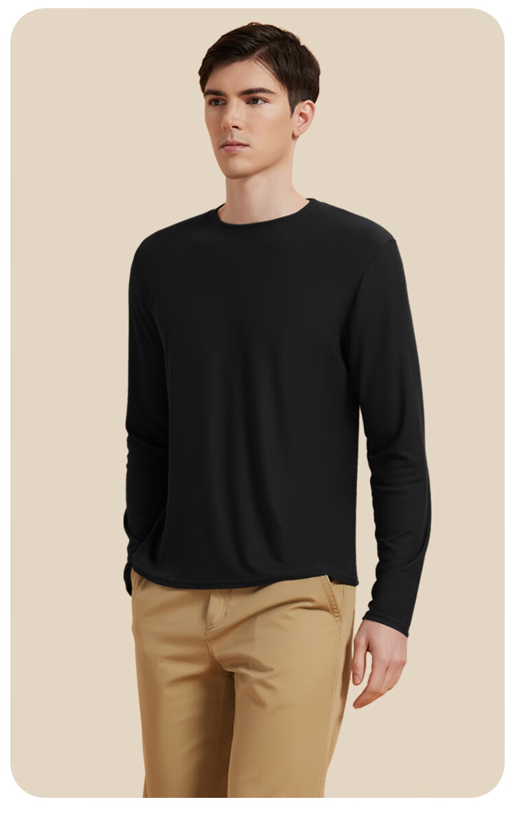 MiiOW 2024 New Ribbed Men's Base Layer, Semi-Turtleneck, 7A Antibacterial, Autumn And Winter Inner Wear, Draping Top, Black, Size L 19