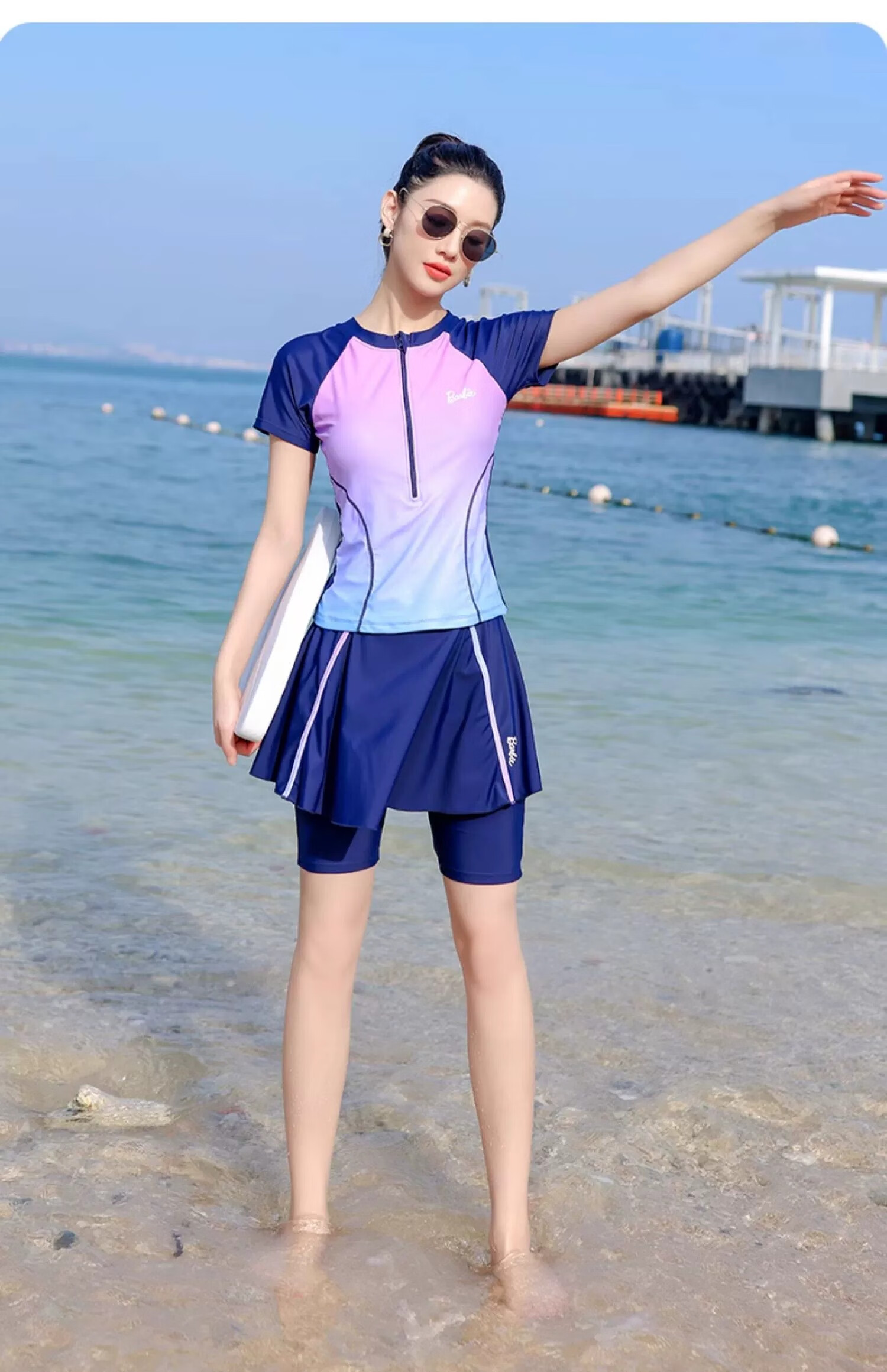Barbie Two-Piece Swimsuit for Women, Fashionable Conservative Slimming Tummy-Covering Professional Sports Swimwear for Hot Springs And Vacation, Two-Piece Set 26