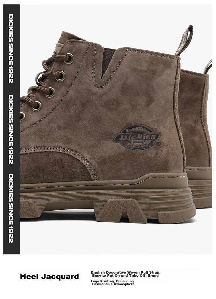 Dickies Men's High-Top Martin Boots, Thick-Soled Boots, Trendy Boots for Men And Women, Work Boots, Camel Color, Size 40 7