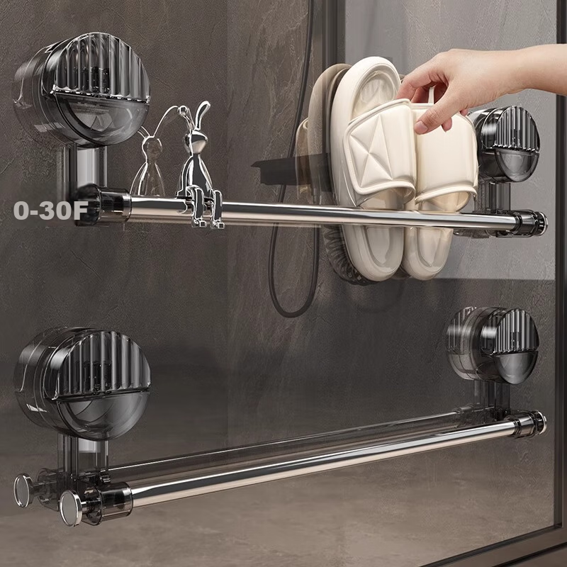 YOUQIN Suction Cup Shoe Rack, Bathroom No-Drilling Extendable Storage Organizer, Toilet Shoe Hanger with Draining Shelf
