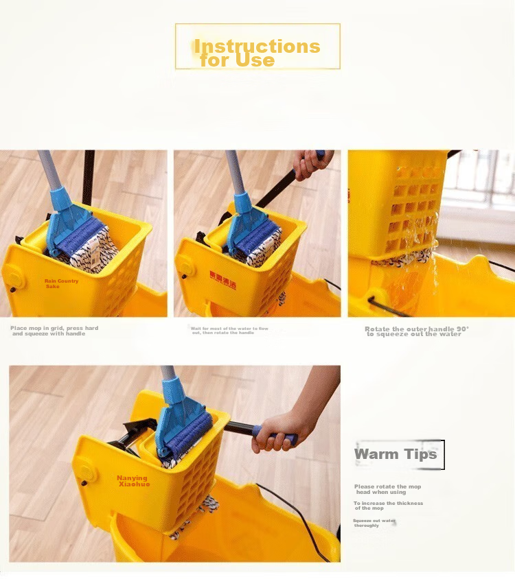 Stu Reinforced Mop Wringer Bucket Household Commercial Cleaning Mop Bucket 34L Yellow with Drain Pipe 9