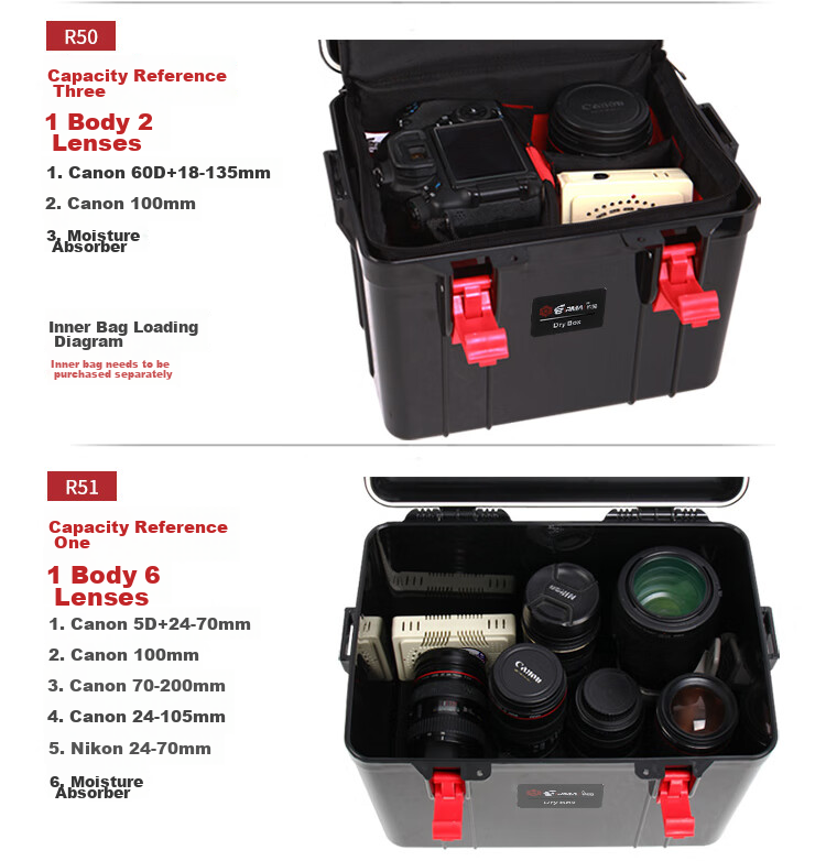 EIRMAI R51 DSLR Camera Dry Box, Tea Moisture-Proof Cabinet, Sealed Lens Electronic Storage Box, Large Size, Built-In Large Moisture-Absorbing Card, Dazzling Black Color 6