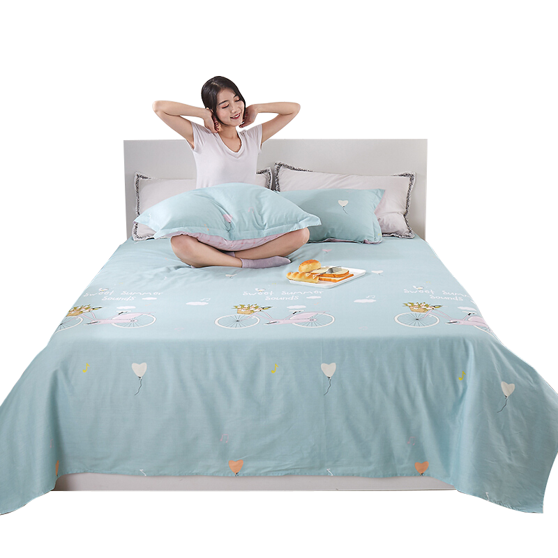 AVIVI Pure Cotton Double Bed Sheet Single Piece Suitable for 1.5/1.8 Meter Bed, Yishang Blue, 230*250cm