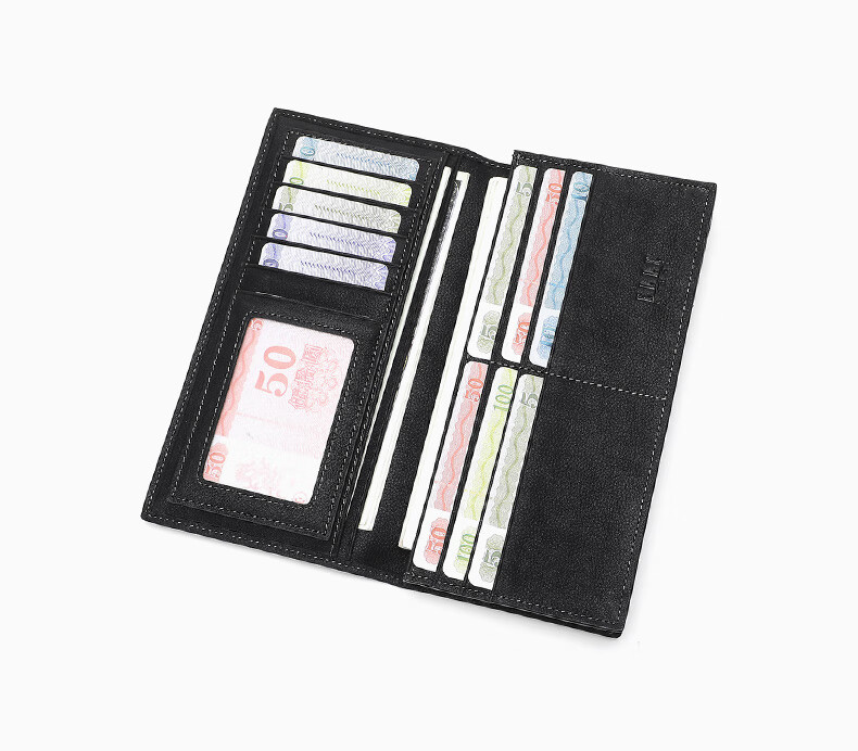 ELLE HOMME Men's Long Wallet, Top-Grain Leather Multifunctional Billfold, Fashionable Horizontal Two-Fold Wallet 01512 Black 1