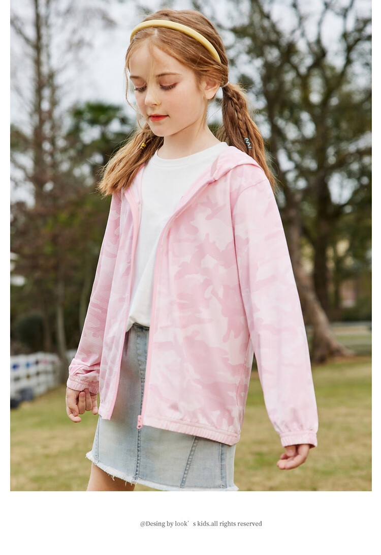 ASK JUNIOR Children's Outerwear, Lightweight Summer Jacket for Girls, Thin Skin Coat with Hood, Air Conditioning Wear, Pink, Size 170 8