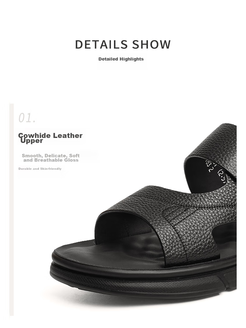 Red Dragonfly Men's Sandals 26 Summer Cowhide Non-Slip Soft Sole Dual-Wear Beach Leather Sandals WTT250402S Brown Size 42 16