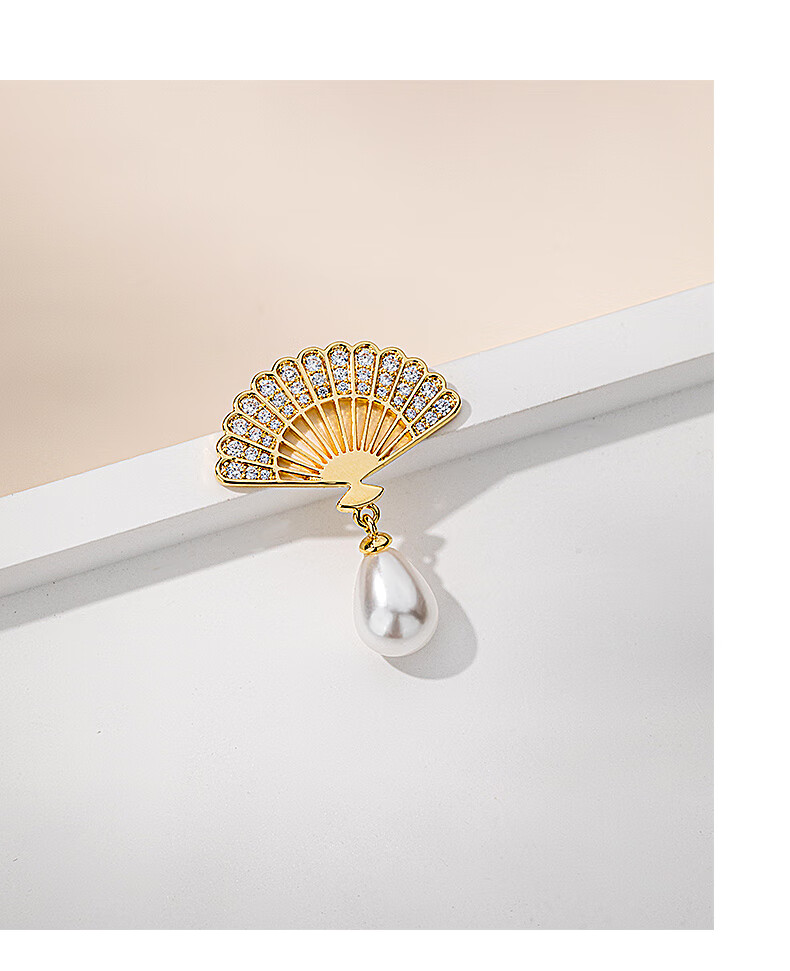 Qlady New Chinese-Style Fan Brooch, High-End Women's 2026 New Year Style Corsage, Light Luxury Anti-Exposure Collar Pin, Silk Scarf Buckle Accessory 4