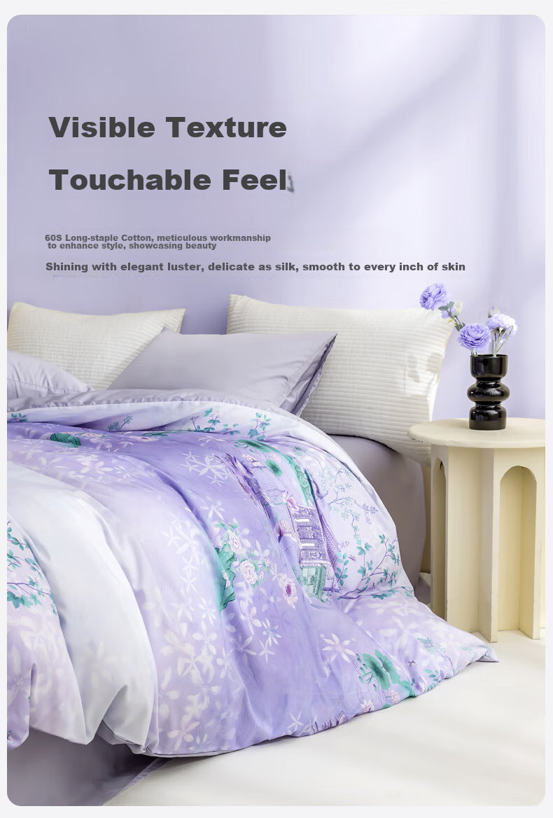 CROWN Four-Piece Set, 100% Pure Cotton High-End Luxury Bedding, 60-Count All-Cotton Duvet with Pillowcases, Summer Quilt Cover, 200*230cm 6