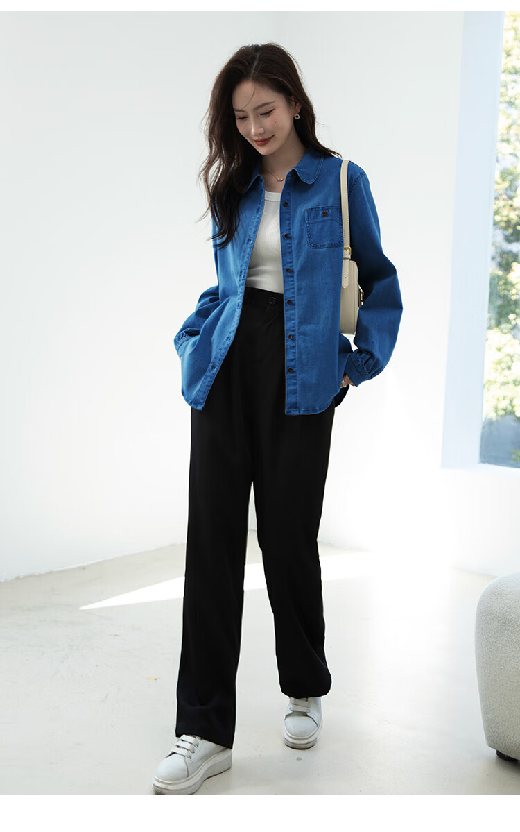 Dme [Vintage Denim Shirt] Spring And Autumn Simple Style Jacket for Women, Loose Long-Sleeve Commuter Shirt, Light Water Blue, M 15