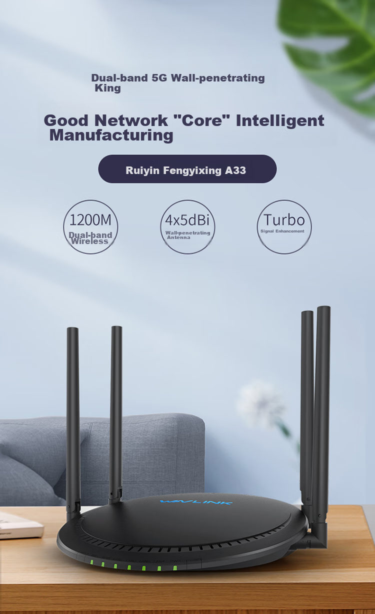 Wavlink Full Gigabit Wireless WiFi Router, AC1200M Dual-Band 5G High-Speed Wall-Penetrating Home Router, Full Gigabit Wired Port WiFi Gaming Router D2G 2