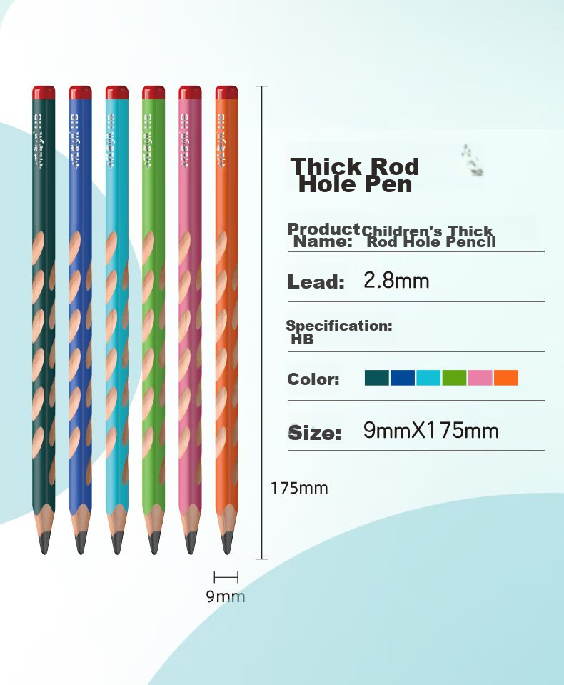 Huaxiawanjuan HB Thick Barrel Perforated Pencil for First And Second Grade Students, Correct Posture Pencil, Thickened Colorful Triangular Three-Sided Non-Toxic Pencil for Elementary School And Kindergarten, Cartoon Box Packaging 10