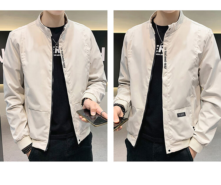 TUCANO Men's Jacket, Spring And Autumn Stand-Collar Casual Jacket, Workwear Outerwear for Men, Loose-Fitting Trendy Menswear, Black, M 9