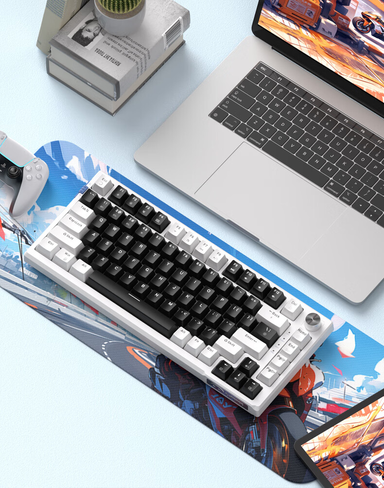 MageGee SKY 81 Gaming Mechanical Keyboard, Wireless Bluetooth Wired Keyboard, 81-Key Tri-Mode Keyboard, GASKET Customizable Keyboard, Hot-Swappable, Pink Black Blue Whale Switches 4