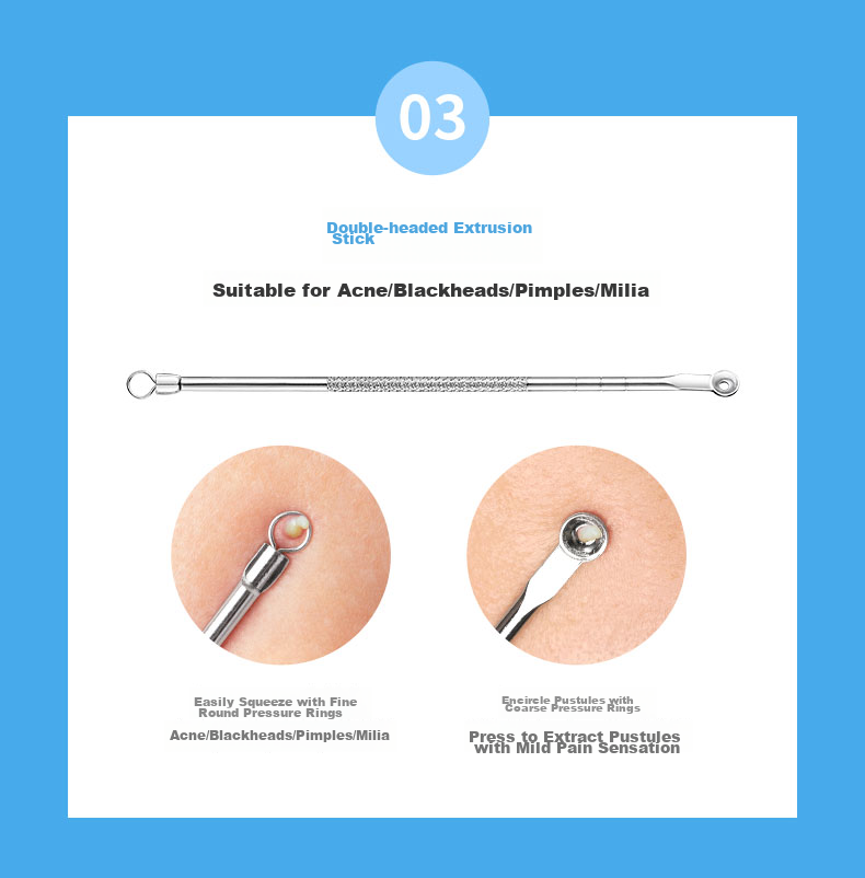 Jianmeichuangyan Double-Ended Stainless Steel Blackhead Extractor Set, 7-Piece Kit, Acne Removal Tool, Pimple Popper, Comedone Remover, Cell Extractor 5
