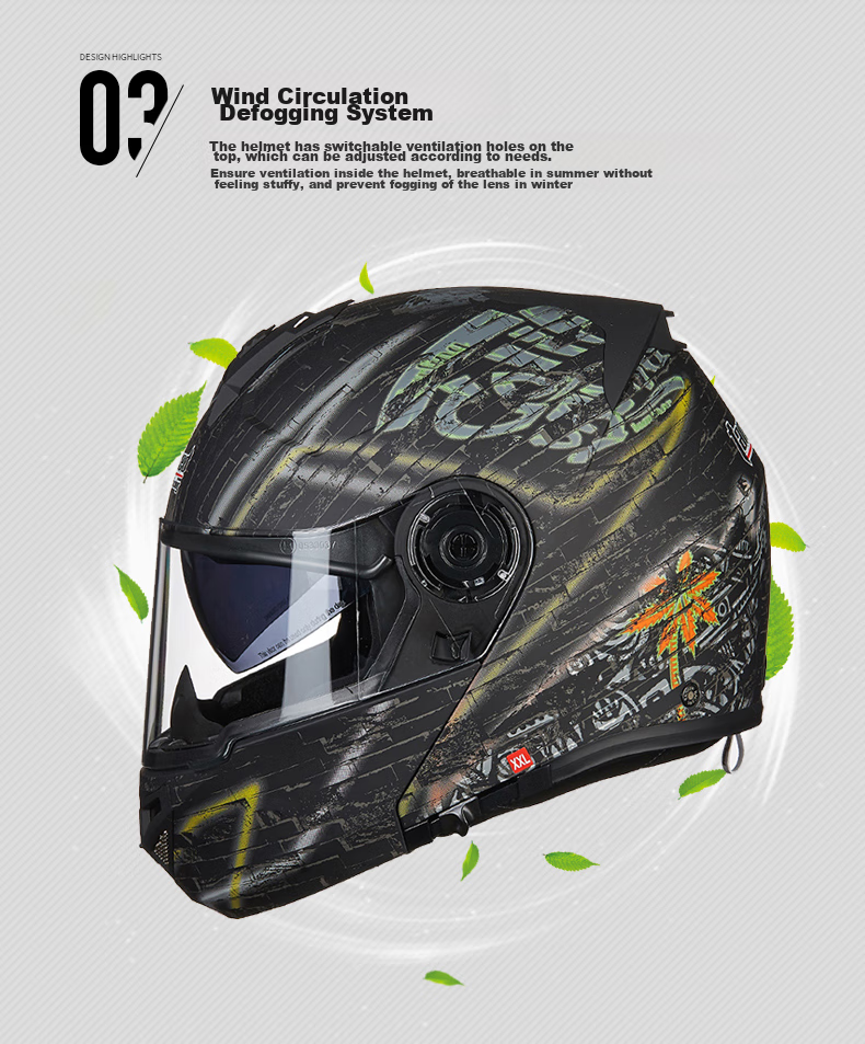 Tanked Racing Motorcycle Helmet T270 Flip-Up Helmet, 3C Certified, Dual Visor, All-Season Anti-Fog Riding Safety Helmet, Matte Black, XL 6
