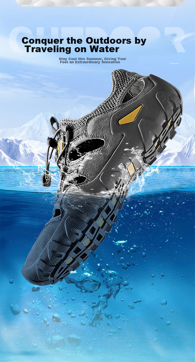 Jeep Sandals for Men, Outdoor Breathable Beach Shoes, Men's Closed-Toe Water Shoes, Non-Slip Wear-Resistant Hiking Shoes for Stream Trekking 6