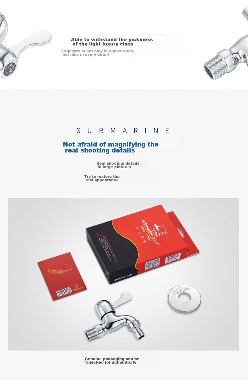 Submarine L1101 Copper Chrome-Plated Mop Sink Faucet, Four-Point Aerator, Ceramic Valve Core, Mop Sink Spout 15