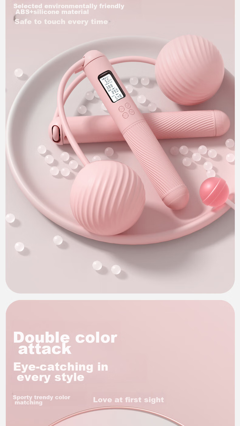 Yottoy Cordless Jump Rope for Weight Loss, Adult Fat Burning Resistance Counting Skipping Rope for Women, Dual-Use Large Ball + Long Rope - Pink 16