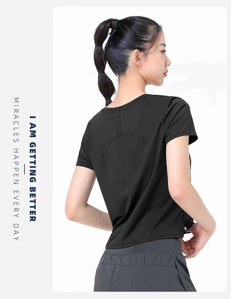 CAMEL Women's Yoga Top, Short-Sleeved, Breathable, Quick-Drying Running Shirt, Fitness Wear, Lightweight Sports T-Shirt Y24BAT6009 42