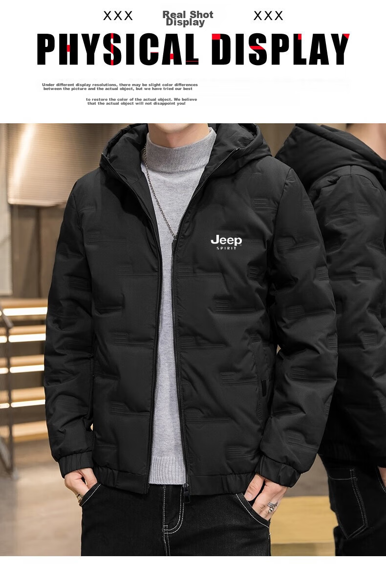 JEEP SPIRIT Men's Cotton Jacket, Autumn And Winter Thickened Padded Coat, Hooded Windproof Warm Casual Versatile Outerwear 11