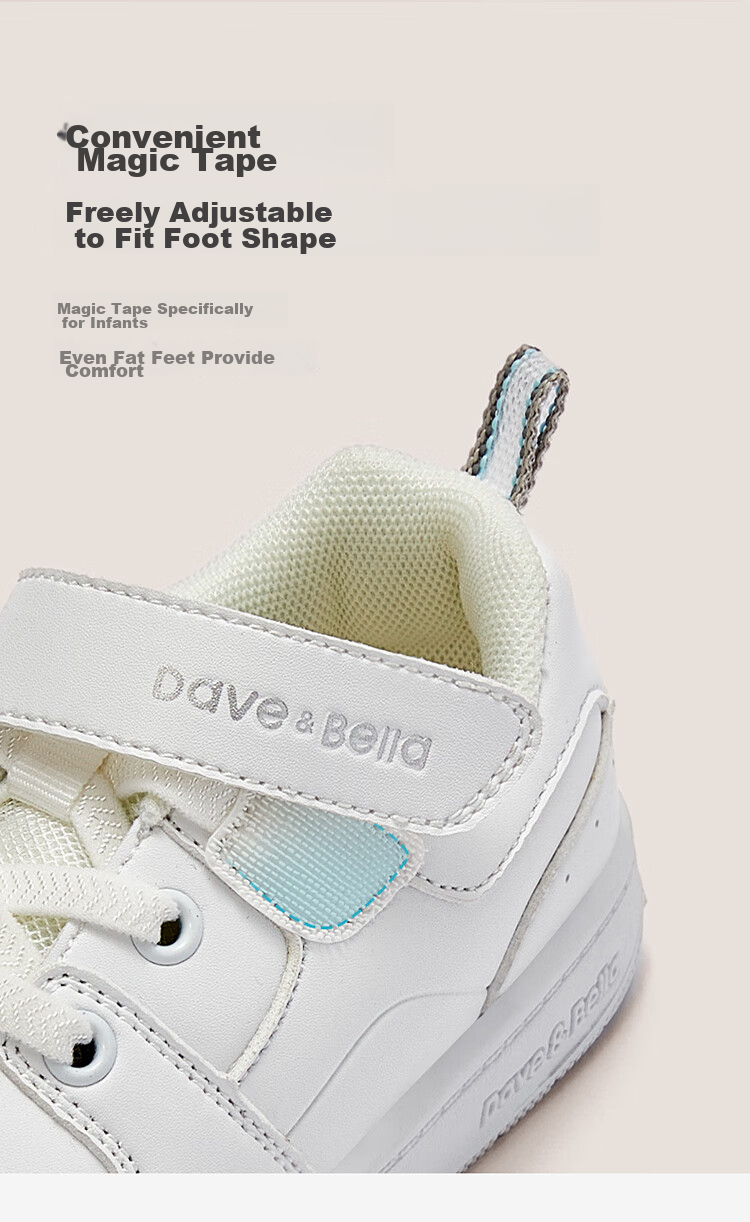 DAVE & BELLA Girls' Sneakers, Children's Baby White Shoes, Soft-Soled Shoes, Spring Boys' Kindergarten Children's Functional Shoes 7